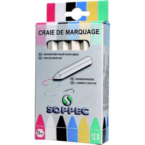 Soppec – Boîte de 12 craies de marquage indélébiles – Haute visibilité pour métal, bois, verre – Résistantes aux intempéries – Craies à base de cires