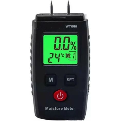 Feuchtigkeitsmessgerät, Sondenfeuchtedetektor mit 3 Modi, LCD-Display mit grüner Hintergrundbeleuchtung, Schimmeldetektor für Holz und Baumaterialien. – Crezuo