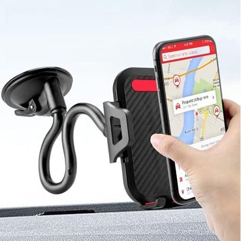 Support téléphone voiture pare-brise 360° avec bras flexible col de cygne, fixation ventouse pour smartphone et navigation (1/4)