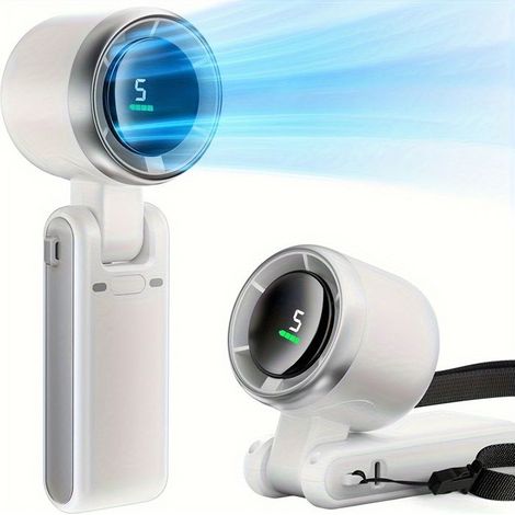 BelleRise - Ventilateur compact, pliable et portable : compatible avec la recharge USB, doté de 5 vitesses réglables et silencieux. Blanc. (1/5)