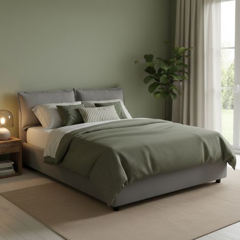 Talamo Italia Cama matrimonial Deborah, Cama contenedor con revestimiento de tela, 100% Made in Italy, Apertura frontal, adecuado para colchón 160x190 cm, Gris, con embalaje reforzado (1/5)