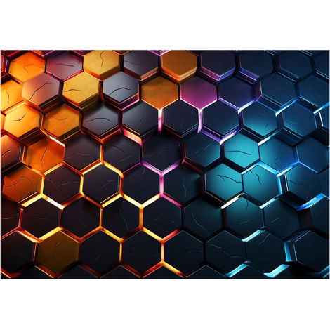 Papier Peint Panoramique 3D Hexagones – Chambre Garçon – Intissé Premium, 150x105 cm (1/3)