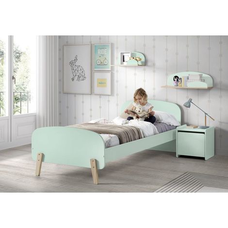 Pack - Lit Enfant, Chevet & 2 Étagères "Kiddy" 90x200cm Vert Menthe (1/5)