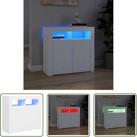 The Living Store Buffet avec lumières LED Blanc 80x35x75 cm - Buffet - Meuble TV - Luminaire Led - Décoration Intérieure - Rangement (1/5)