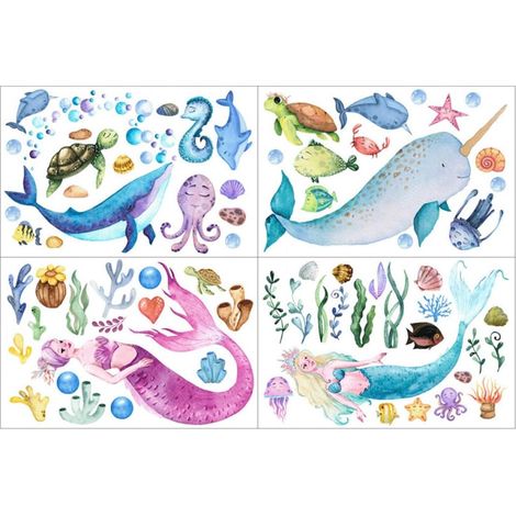 Stickers muraux lumineux sirène 4 feuilles PVC vert (1/5)