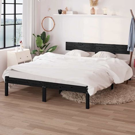 Cadre de lit 120 x 200 cm en pin massif noir avec tête de lit et sommier à lattes, sans matelas - PANGIVO (1/5)