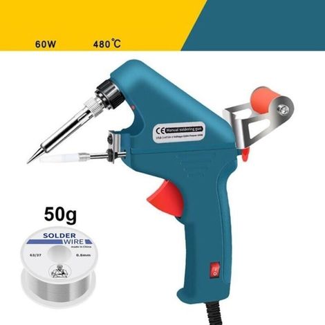 Tragbare 60-W-Lötpistole mit interner Heizung und Kontrollleuchte, automatischem Ladegerät und 50 g x 8 mm Lötdraht