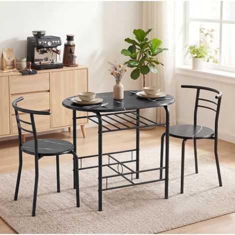 Ensemble table et 2 chaises de cuisine, effet marbre noir, avec étagère, 80 x 52 x 76 cm, REDOM (1/5)