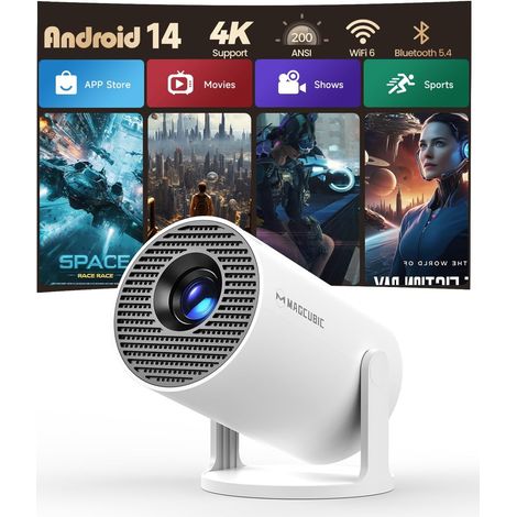 Mini Videoprojecteur 4K Supportée Android 14, Mini Projecteur 5G WiFi 6 BT 5.4 720P Full HD Native, Videoprojecteur Portable Correction Trapézoïdale Horizontale Automatique Rotatif à 180° (1/5)