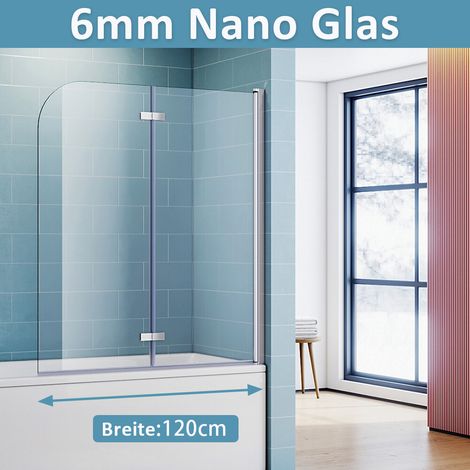 Badewannenaufsatz SONNI mit 6mm NANO ESG Glas Badewannenfaltwand Duschwand H140xB120cm (1/5)