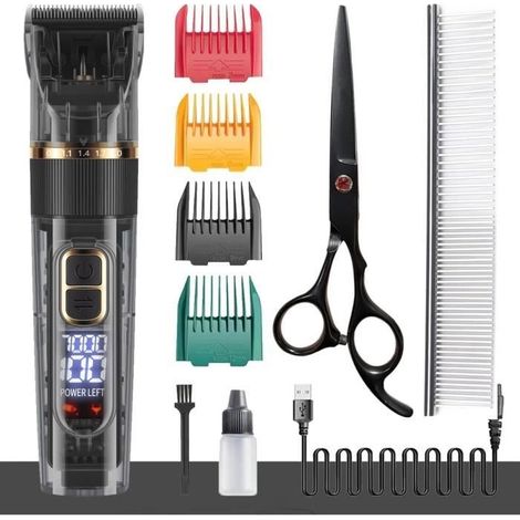 Professionelle, geräuscharme IPX7 wasserdichte Hundeschermaschine für langes, dichtes Fell, Schwarz (1/4)