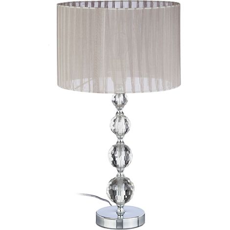 Relaxdays Lámpara de Mesa, Diseño Original con Bolas, Tulipa Redonda, Metal-Cristal, 53 x 29,5 x 29,5 cm, Gris-Plateado
