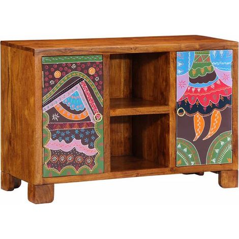 Buffet de Cuisine en Bois d'Acacia Massif, Meuble Rangement Moderne avec Portes Colorées, 90x35x60 cm (1/5)