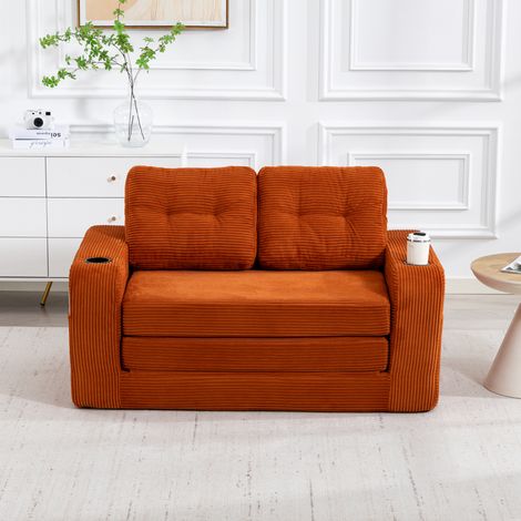 Canapé 2 places modulaire en velours côtelé orange OKMYHOME (1/5)