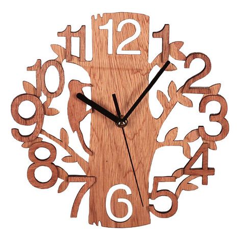 BUNTHAUS Horloge Murale Arbre en Bois Horloge Ronde Silencieuse Anti-tic-tac pour Cuisine Salon Chambre Bureau (211129GS05-1) (1/5)