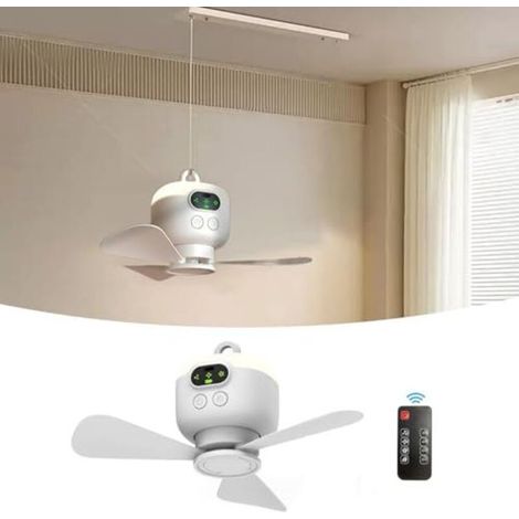 Petit ventilateur de plafond portable rechargeable par USB, télécommande, 3 pales amovibles, rechargeable (8 000 mAh) - Blanc (1/5)