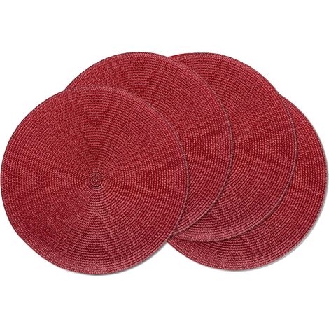 Lot de 4 sets de table ronds tressés, résistants à la chaleur, lavables, antidérapants pour table de salle à manger, cuisine et décoration d'intérieur (rouge bordeaux, 4)'Rouge Bordeaux 4'Rouge Bordea (1/5)