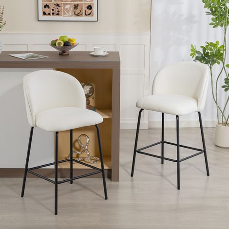 Lot de 2 Tabourets de Bar, Chaises de Bar, Repose-Pieds et Dossier, Tissu Effet Lin, Hauteur d'Assise 68cm, Crème (1/5)