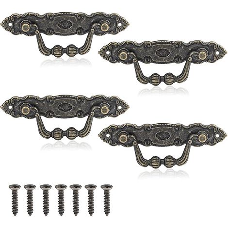 4PCS Poignée Meuble Vintage Bouton de Meuble Poignée Meuble Bronze en Alliage de Zinc avec 8 Vis pour Placard Tiroir Décoration de Meubles