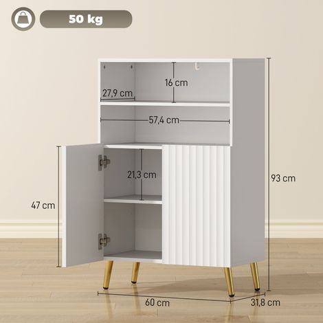 Meuble de rangement salle de bain, commode 2 portes avec fermeture douce, étagères ouvertes, en panneau MDF blanc, idéal pour salon ou WC (1/5)