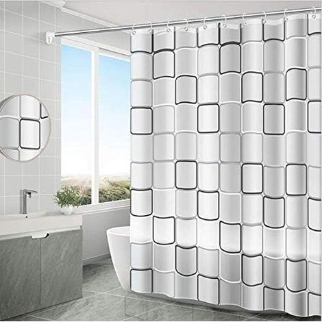 Curtains of shower membranes, 180 x 200 cm, curtain of shower narrow, curtain of shower transparent, rings of curtain of shower textile, curtain of shower anti-mold, fabric polyester- (1/4)