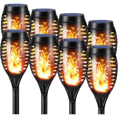 Lumières Flamme Solaire Exterieure - 8 Pack Etanche Lampe Torche Solaire, Lampe Solaire Flamme Vacillante pour Décor, Jardin, Patio (1/4)