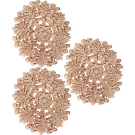 3 Pieces Rustic Carved Wooden Appliques for Cabinets and Doors, Easy to Install Decorations, Elegant European Style for Kitchen and DIY (1/5)