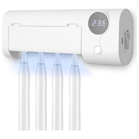 Porte Brosse à Dents Mural, Stérilisateur Brosse à Dents UV, Porte Brosse à Dents Électrique, Support Brosse à Dent Murale sans Perçage, Range-Brosse à Dents, Rechargeable USB, Accesso (1/5)