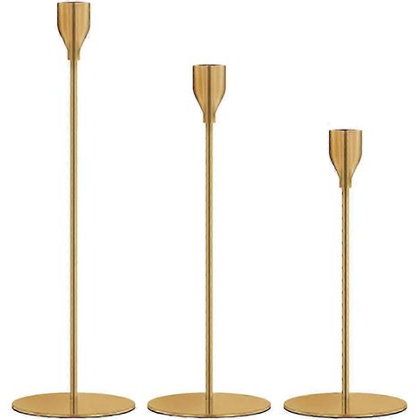 Spitzkerzenhalter, dekorative Kerzenständer, hohes, modernes 3er-Set Kerzenhalter für Kamin, Hochzeit, Party, Esszimmer, Couchtisch-Brass (1/5)