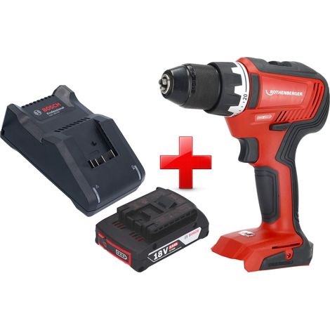 Taladro atornillador a batería Rothenberger RO DD55 18 V 55 Nm sin escobillas AMPShare + 1 batería de 2,0 Ah + cargador