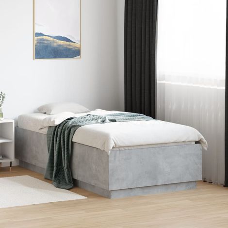 Cadre de lit LED avec sommier à lattes gris béton 75 x 190 cm sans matelas - PANGIVO (1/5)