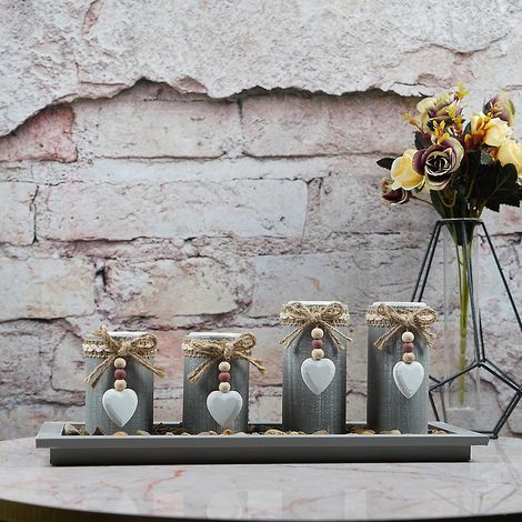 bougeoir Ensemble De 4 Pices Palette En Bois Gris,chandelier Photophore Decoration Centre De Table Anniversaire Maison Bougie De Nol,bougeoirs Cad (1/5)