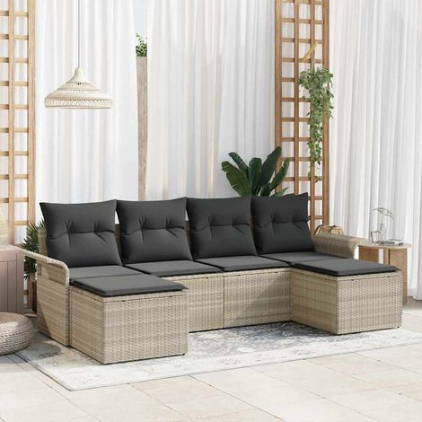Conjunto de sofá de jardín con cojín 6 pcs Gris claro Poliratán vidaXL (1/5)