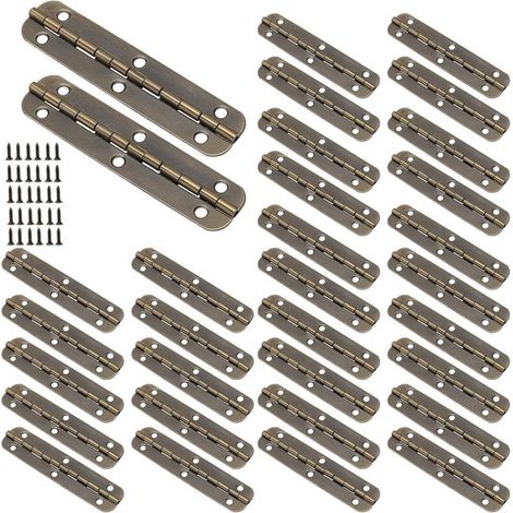 Lot de 30 charnières piano avec vis, mini charnières en fer de 6 x 1,5 cm en bronze antique, mini charnières (90°) pour boîtes à bijoux, projets de bricolage ou (1/5)