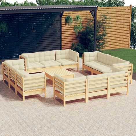 Salon de jardin 13 pcs,Mobilier de terrasse,Table et Chaise pour Relax avec coussins crème bois de pin -YZ141677 (1/5)