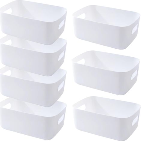 Boîte de Rangement - Lot de 7 - Plastique PP - Avec Poignées - Cuisine Salle de Bain - Blanc 30x20x12 cm (1/5)
