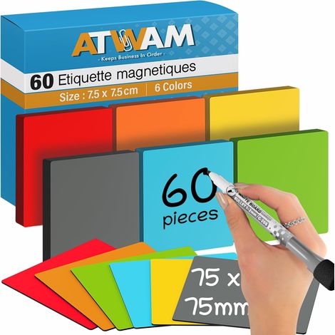 60 Étiquettes Magnétiques Effaçables & Inscriptibles - 75 x 75 mm (1/5)