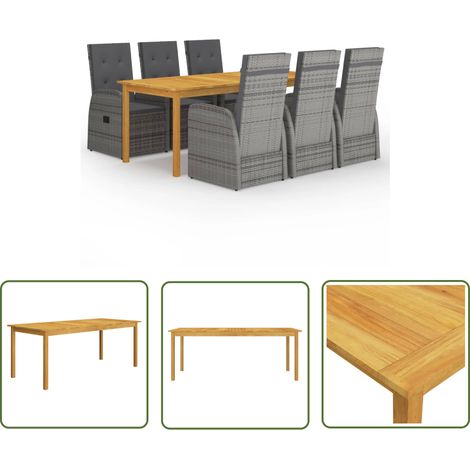 The Living Store 7-tlg. Garten-Essgruppe Grau - Gartenmöbel - Essgruppe - Outdoor Möbel - Holztisch - Rattanstuhl (1/5)