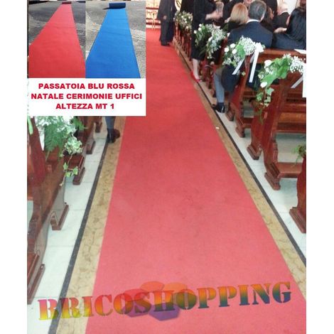 Passatoia Tappeto Rosso Blu Natale Natalizio Cerimonie Matrimonio Fuoriporta 1mt - Colore: Rosso (1/2)