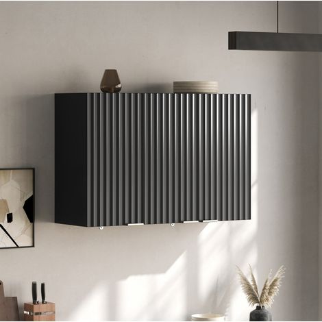 Armario de pared 90/29/60 cm negro de MDF con 3 puertas y tiradores dorados (1/5)