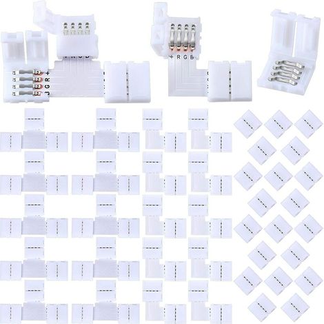 VURAHOME - 40 Pièces Connecteurs de Bandes LED Connecteur de Bandes Lumineuses RVB à 4 Broches Connecteurs de Lumière d'Adaptateur Led sans Soudure T Connecteur Forme L 10 mm pour Bande Lumineuse 5050 (1/5)