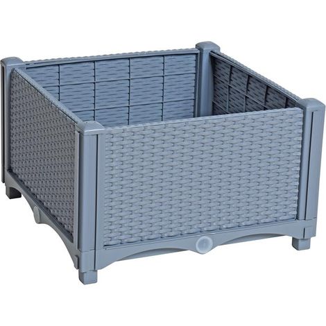 Blumenbeet Hochbeet Gemüsebeet 40x40x26 cm Pflanzbeet Polyrattan Pflanzkasten Grau