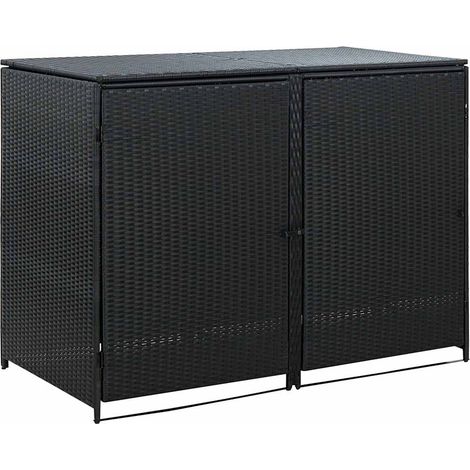 vidaXL Mülltonnenbox für 2 Tonnen Poly Rattan Schwarz 148x80x111 cm