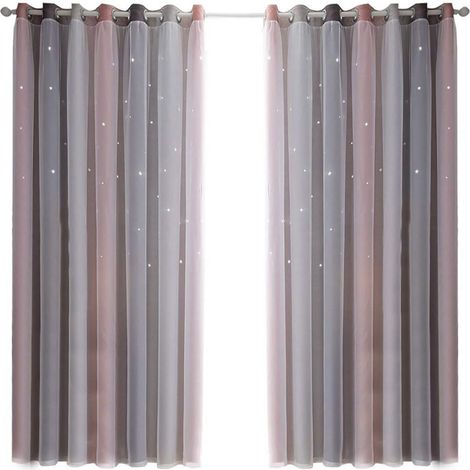 Rideaux occultants à étoiles, rayures ajourées double couche, rideaux pour chambre d'enfant, salon (1/5)