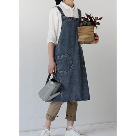 Gonna in denim senza fiocco - Grembiule da cucina con spalline incrociate, blu, XXL (1/5)