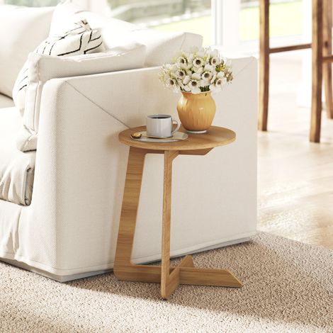 Table d'appoint ronde en forme de C, montage rapide pour petits espaces, salon, chambre, couleur naturelle
