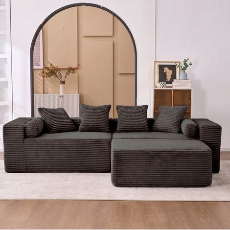 Modulares Ecksofa, werkzeuglos nutzbar, drei unabhängige Elemente, Schaumstoff und Federn, schwarz (1/5)