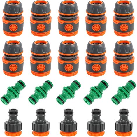 20 Pièces Raccord Tuyau Arrosage 1/2 Pouce, Embout Tuyau Arrosage 1/2 Pouce, Connecteur Rapide Universel en Plastique ABS+TPR pour Jardin Pelouse et Lavage de Voiture (1/5)