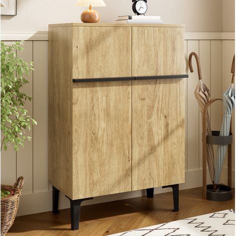 Scarpiera in truciolare nero e legno, 2 ante, ripiani regolabili, 60 x 34,5 x 95 cm (1/5)