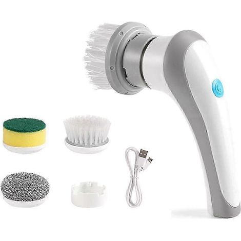 Brosse électrique rotative AURA, idéale pour la salle de bain, la baignoire et la cuisine. Brosse portable sans fil et rechargeable avec 3 embouts. (1/5)